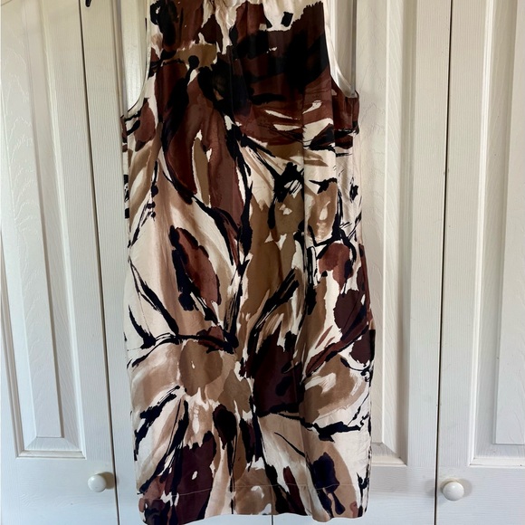 Taylor  100% Silk Dress Brown Abstract High Neck Sleeveless With Pockets Size 12 - Picture 1 of 12